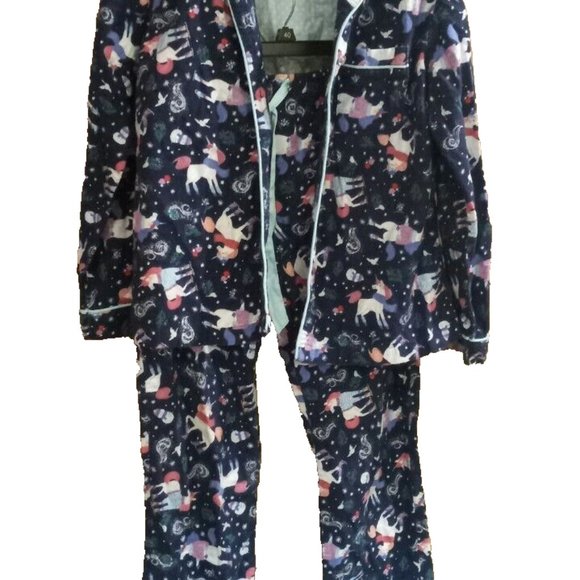 pajama set womens unicorns flannel fantasy size Small Bedroom lounge blue - Picture 4 of 5